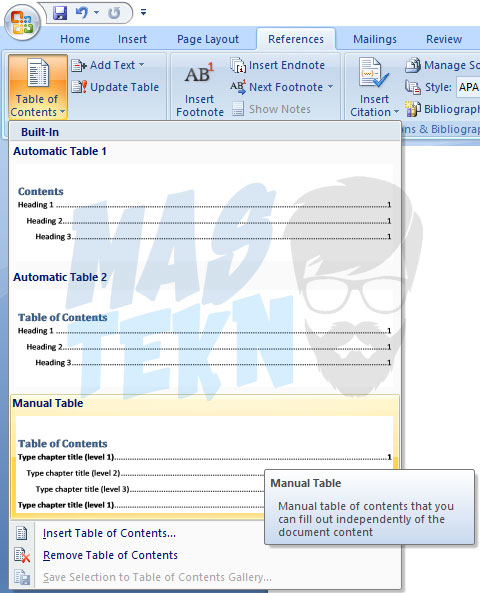 cara membuat daftar isi otomatis 1