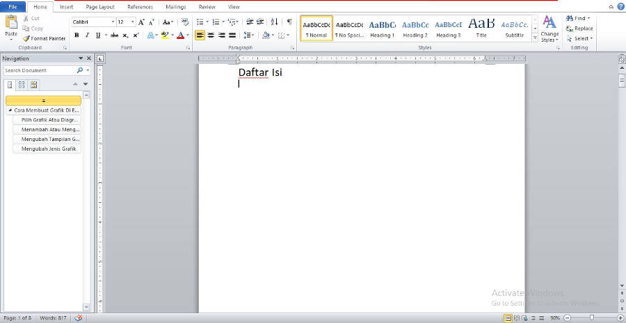 cara membuat daftar isi word