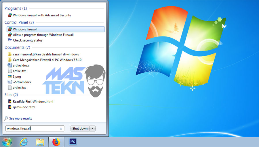 cara menonaktifkan disable firewall di windows 7 1