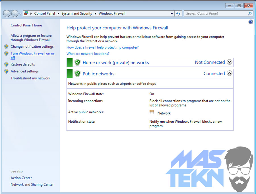 cara menonaktifkan disable firewall di windows 7 2