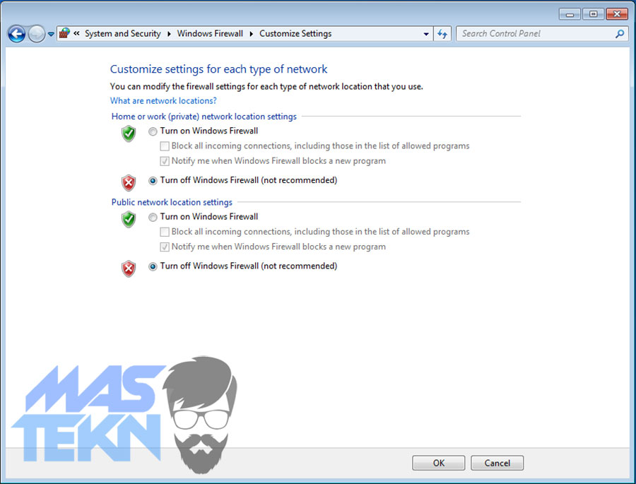 cara menonaktifkan disable firewall di windows 7 3
