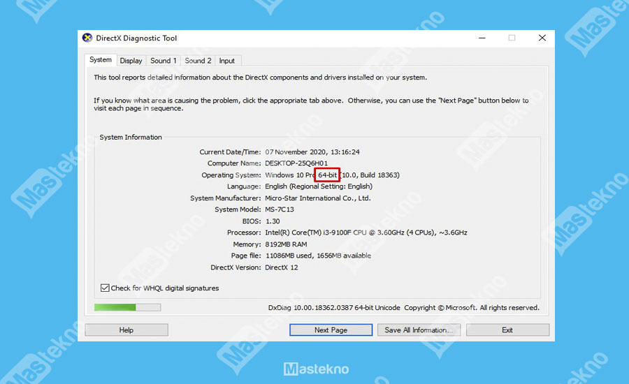 mengetahui 32 atau 64 bit lewat dxdiag